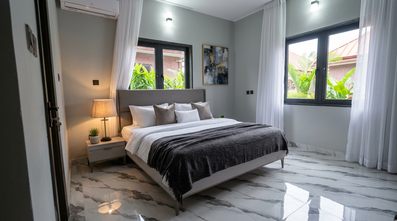 Master bedroom with garden views
